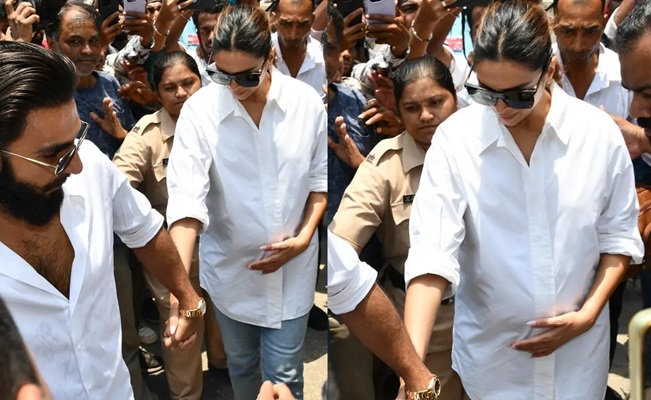 Deepika flaunts baby bump as she arrives to vote 