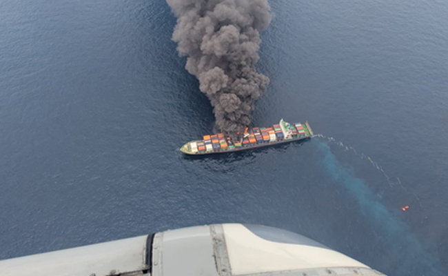 Singapore cargo ship catches fire off Kerala